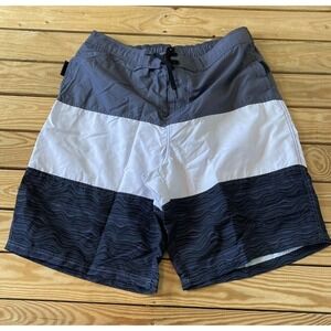 NWT TSLA Swim Shorts Size XL Men’s Colorblocked Stripe Black Grey